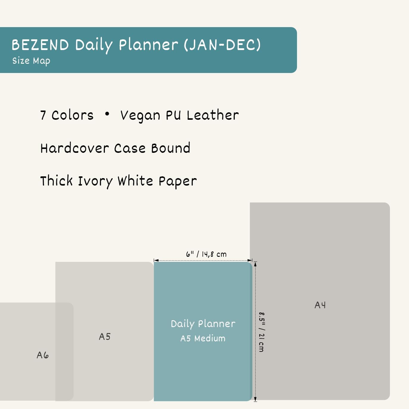 BEZEND Daily Planner 2026 (6" x 8.5") Full Page per Day Even Weekend (Jan-Dec) Monthly Calendar with Tabs, 2 Columns for Dual Schedule with Note, Vegan Leather Hardcover in Lilac