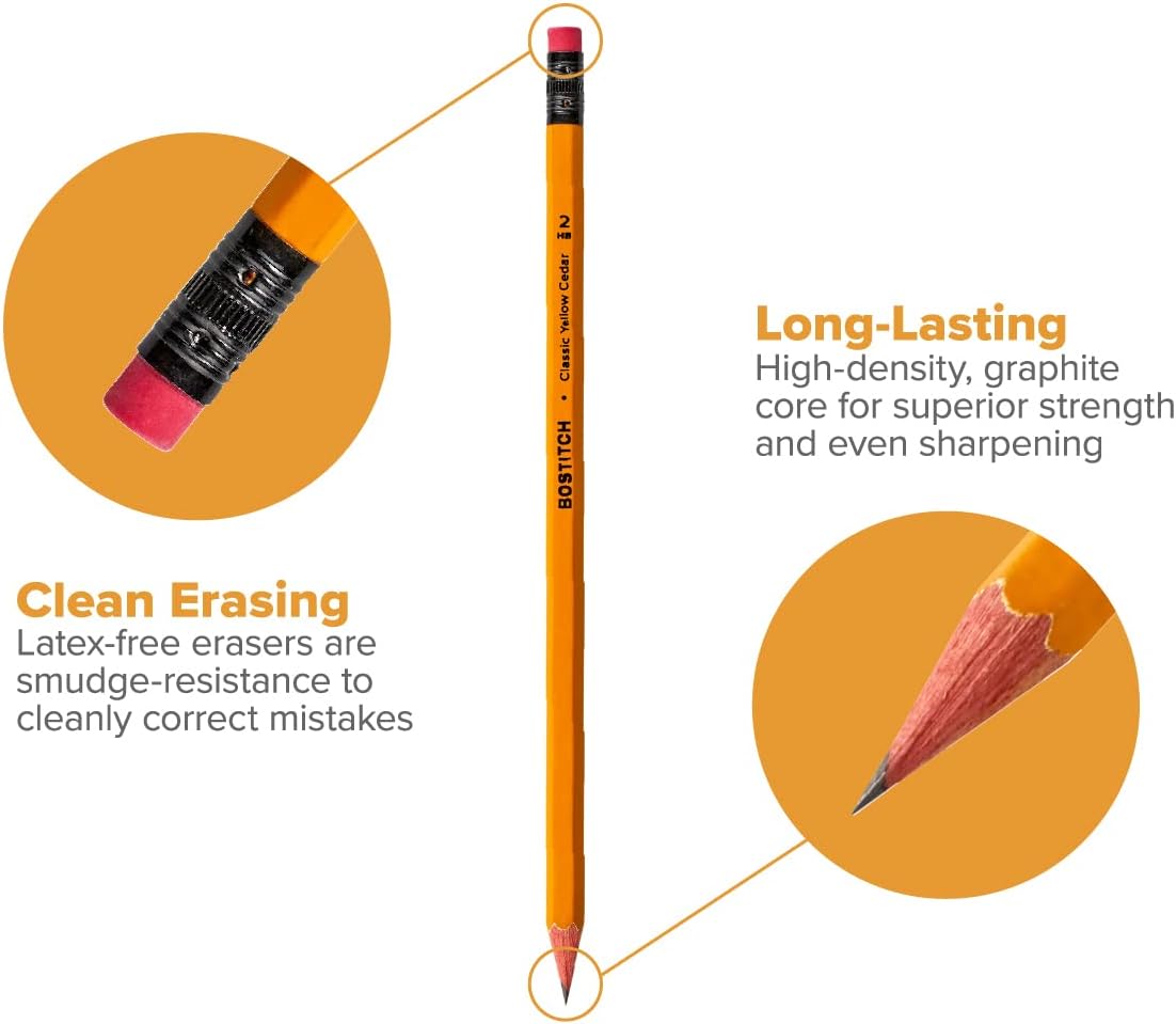 Bostitch Office Premium #2 Pencils, American Cedar Wood, Pre-Sharpened, HB Graphite, 12-Pack