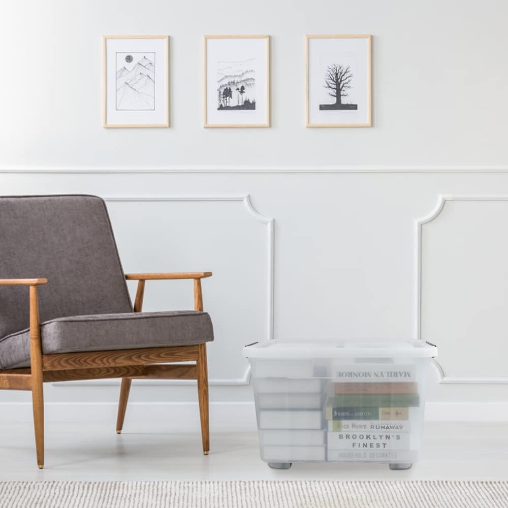 Farmoon 50 Quart Clear Storage Bin, Large Plastic Stackable Box with Lid, 4 Packs