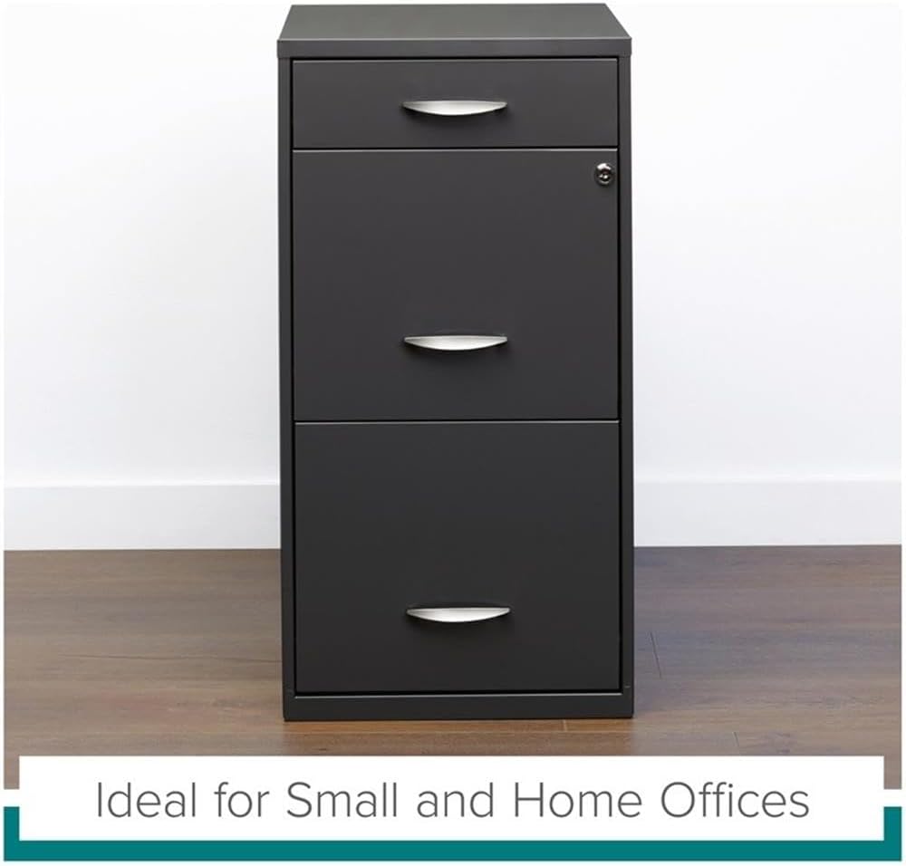 Pemberly Row 3 Drawers 27.32" Vertical Charcoal Metal Filing Cabinet Lockable Pre-Assembled Stationary Letter Size for Home, Office