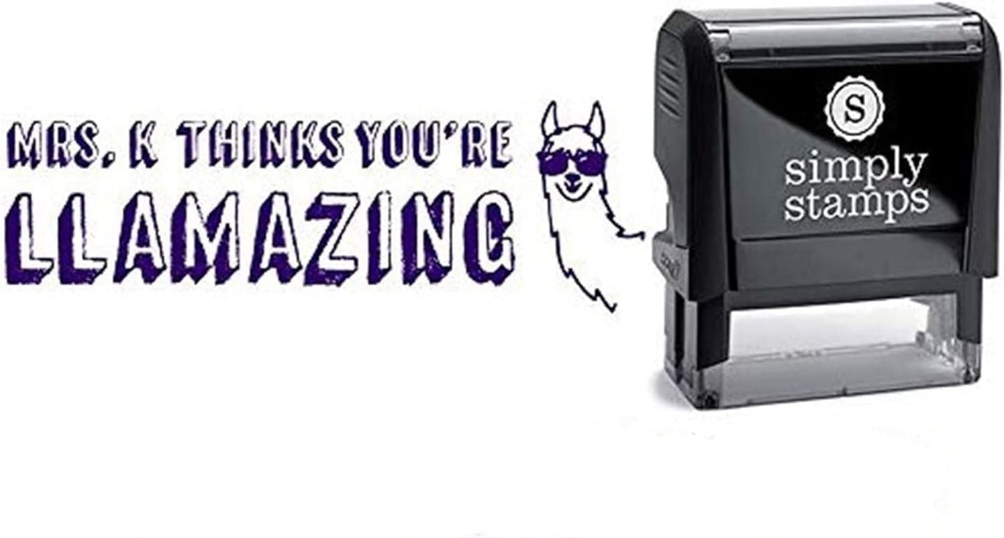 Custom Self-Inking Teacher Stamps | 49 Designs | Fun Teacher Phrases | Grading Made Easy | Classroom, Teacher and Library Book Stamps (Llamazing, Xtra Large)