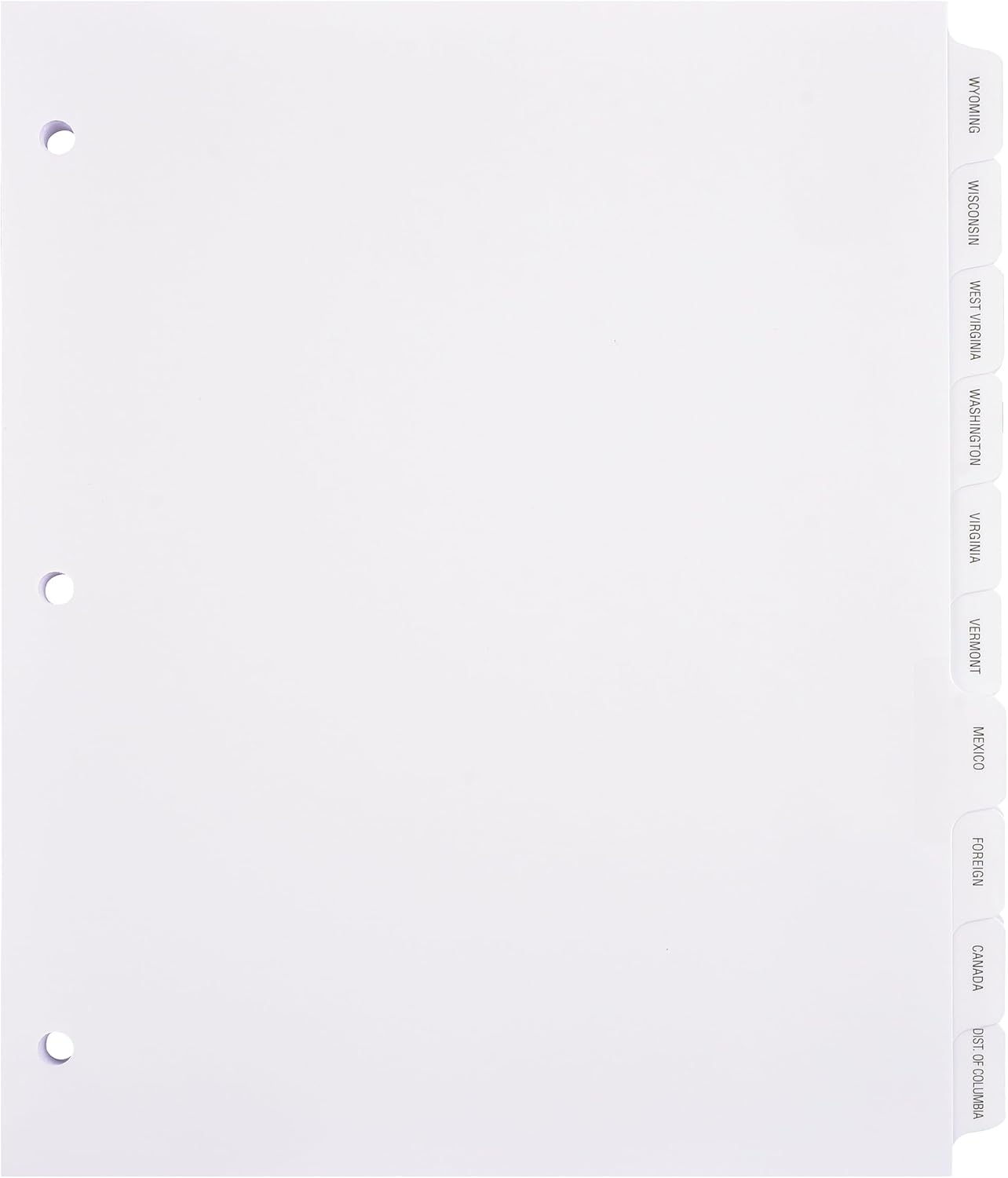 Exhibitindexes® State Divider Tabs/Indexes 3 Hole Punched