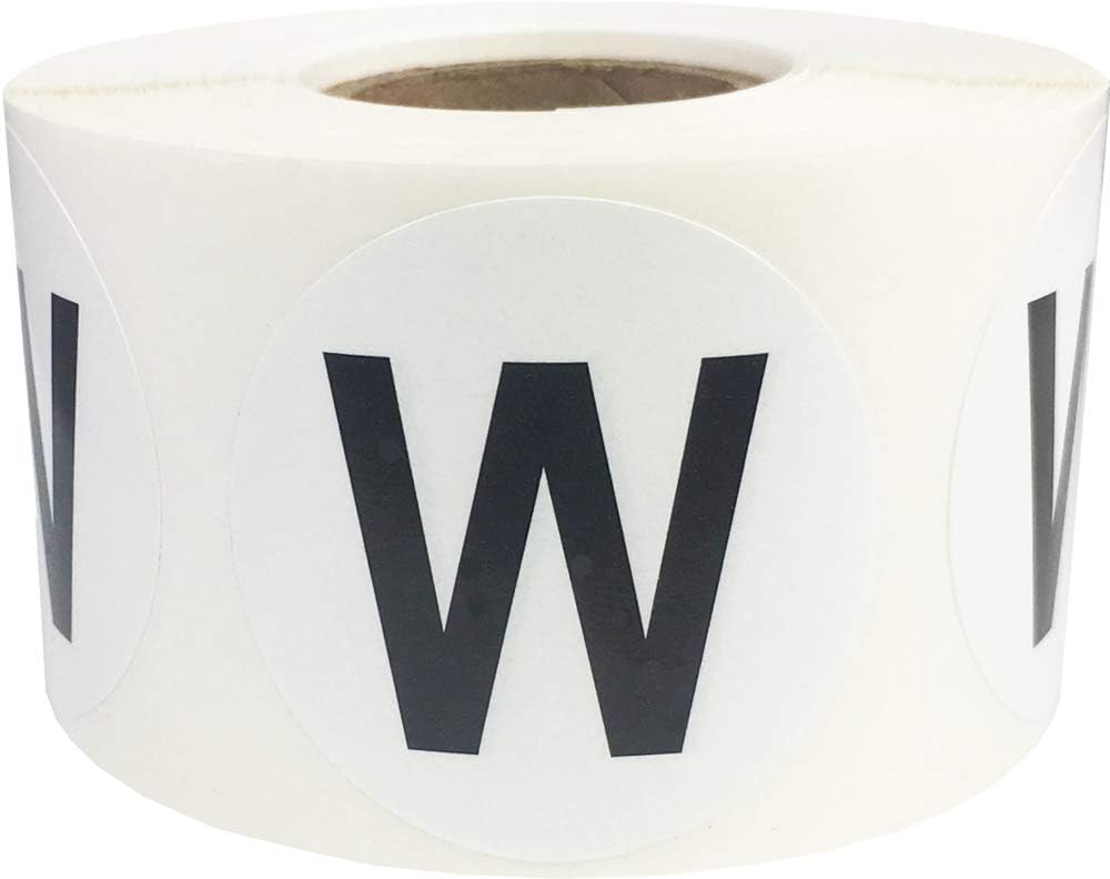 Letter W Inventory Labels 1.5 inch Round Circle Dots 500 Adhesive Stickers