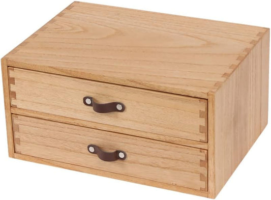 Wooden Desk Organizer with 2 Drawers - Desktop Storage Drawers for Office Supplies File Paper Storage - Wood Chest/Small Cabinets for Jewelry Dresser Kitchen Counter (FAX2C-LT）