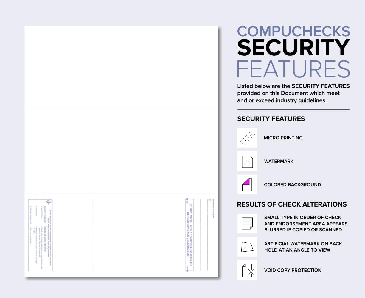 Business Voucher Check Stock - Computer Laser Checks - 500 Sheets, Check on Bottom, Steel Blue Pinstripe