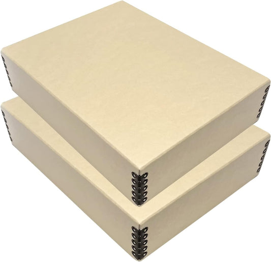 Lineco, 9x12 Tan Color Museum Archival Storage Box, Drop Front Design. Acid-Free with Metal Edge. Preserves Picture Longevity, organize Photos, Documents, Crafts, Diy, Pack of 2