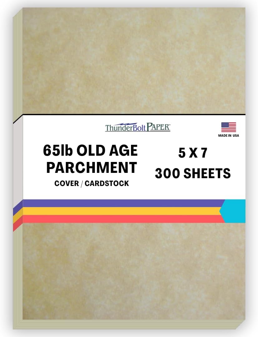 300 Old Age Parchment 65lb Cover Paper Sheets 5X7 Inches Cardstock Weight Colored Sheets 5" X 7" (5X7 Inches) Photo|Card|Frame Size - Printable Parchment Semblance by The Pulp Process