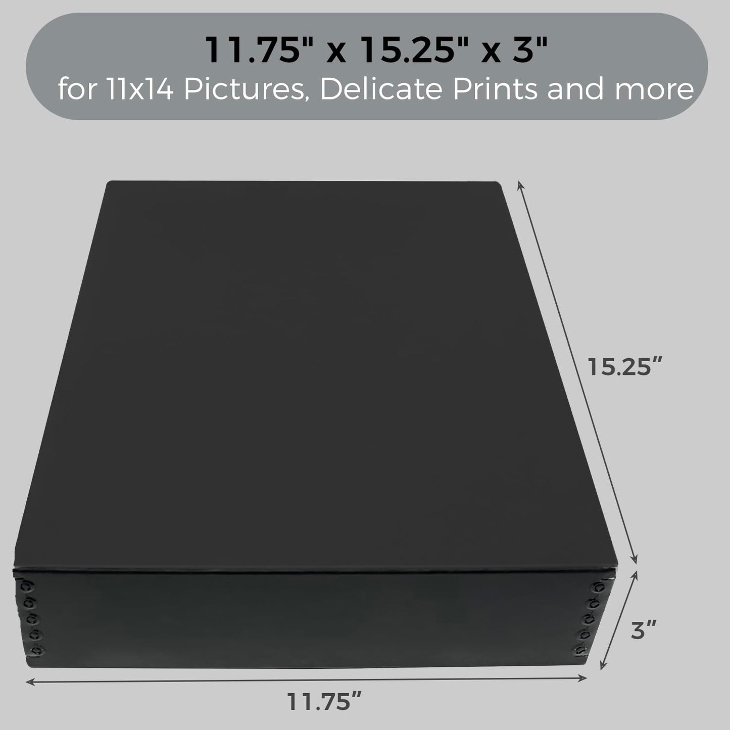 Lineco Museum Archival Storage Box, 11.75x15.25x3 in. Drop Front Design. Acid-Free with Metal Edge. Organize Photos, Pictures, Prints, Documents, Crafts, DIY. Black, 8 Pack