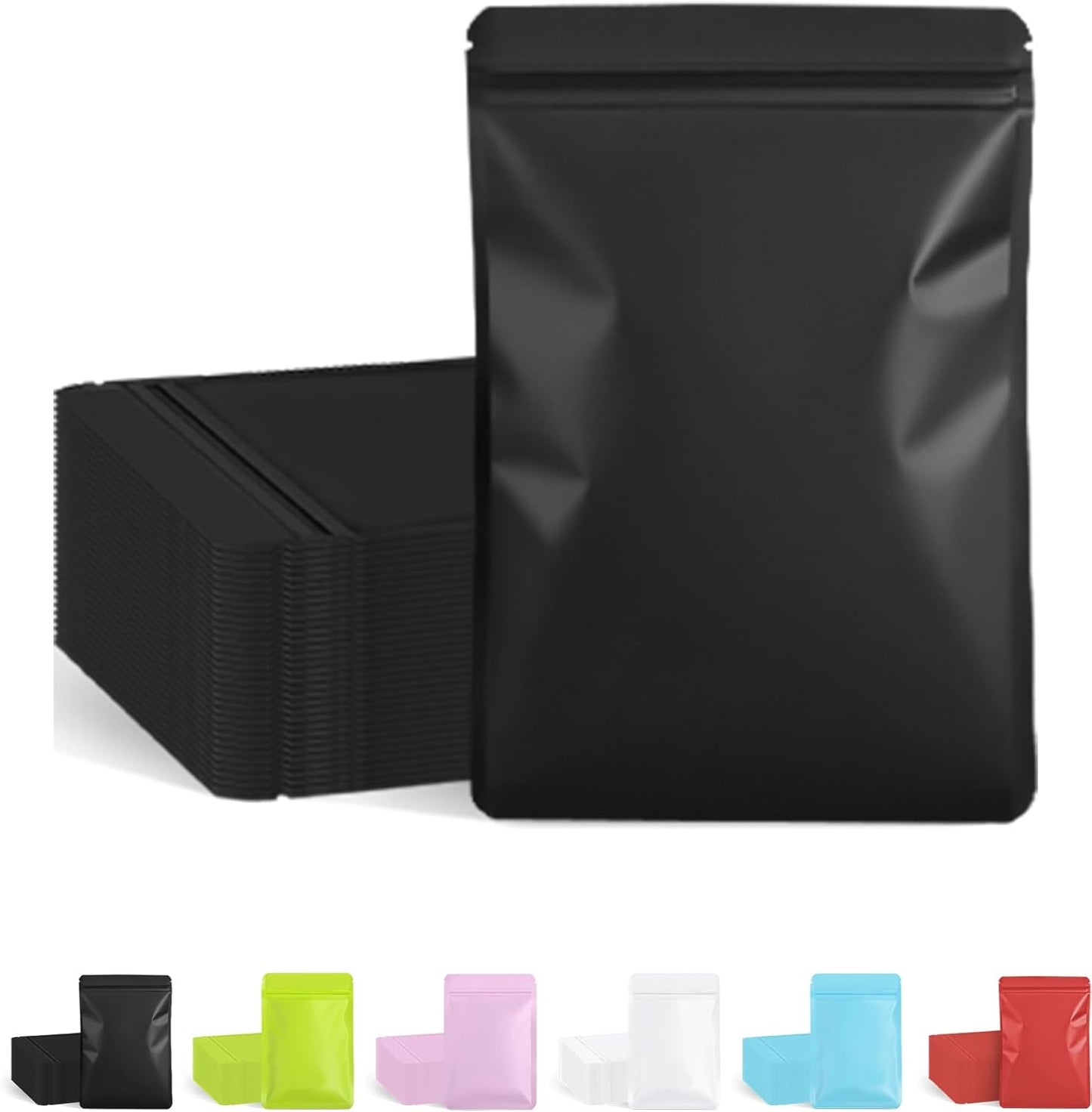 FireKylin 100 Pack Resealable Packaging Bags for Small Business Double-Sided Color Smell Proof Bags for Food Storage Flat Bags (Black, 7.1" x 10.2")
