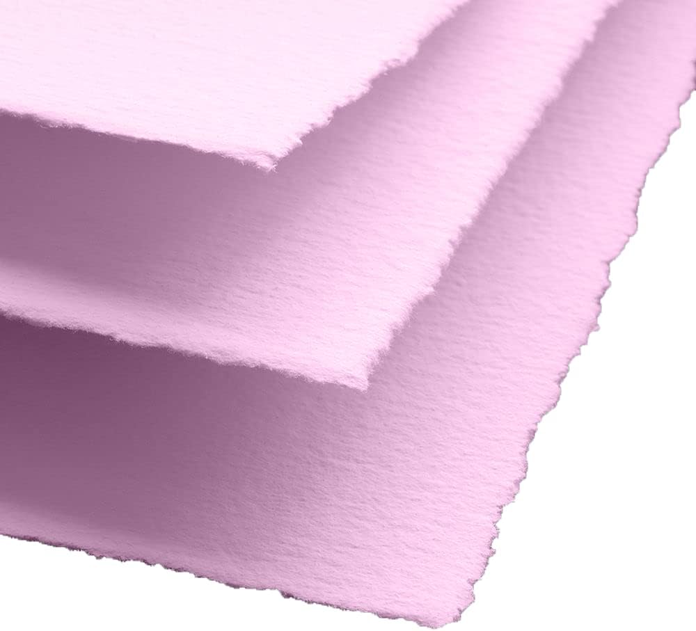 Handmade Cotton Paper with Deckle Edge Recycled Cotton Rag Mixed Media Card Stock for Watercolor, Writers, Invitations, Crafts (Baby Pink Color, 8x8 inch, 150gsm, 50 Pack)