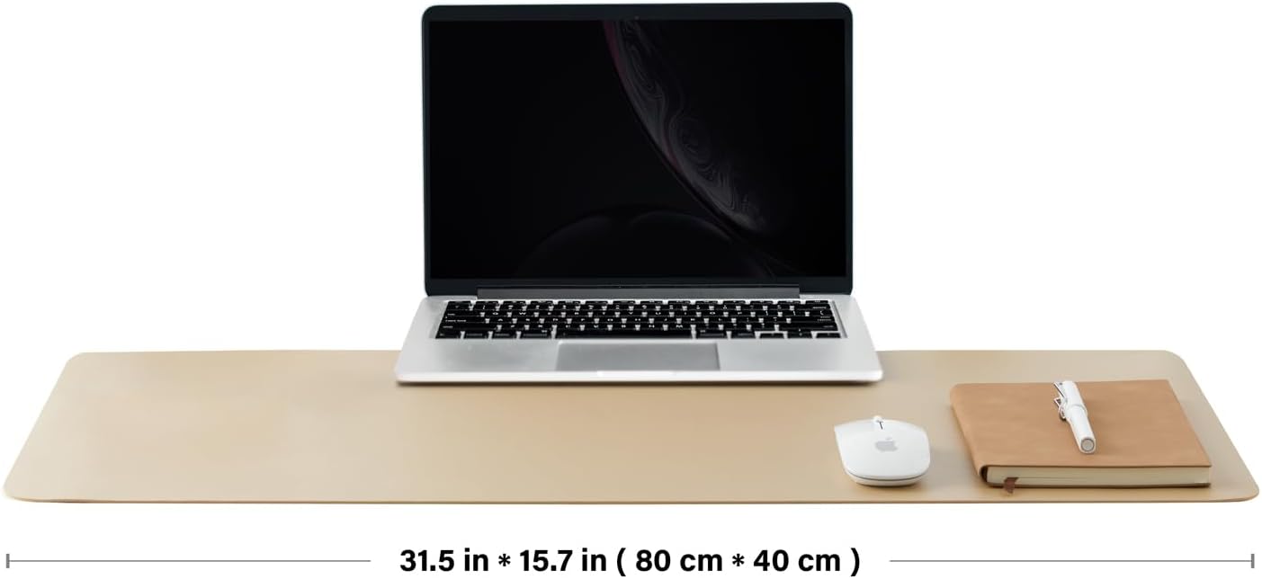 HOMIEAZICOZI Leather Desk Mat - Non-Slip PU Pad for Office and Home Organization Accessories Ideal Large Mouse Mats on Top of Desks (Champagne Gold,31.5''x 15.7'') (DPD-CG-M)