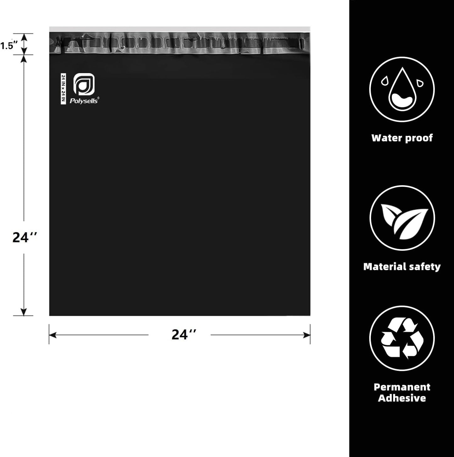 POLYSELLS 25 pcs 24x24 Inches Black Poly Mailers Shipping Envelopes, Strong Adhesive Sealing, Waterproof, and Tear-resistant Postal Mailing Bags for Clothing, Books, and Accessories