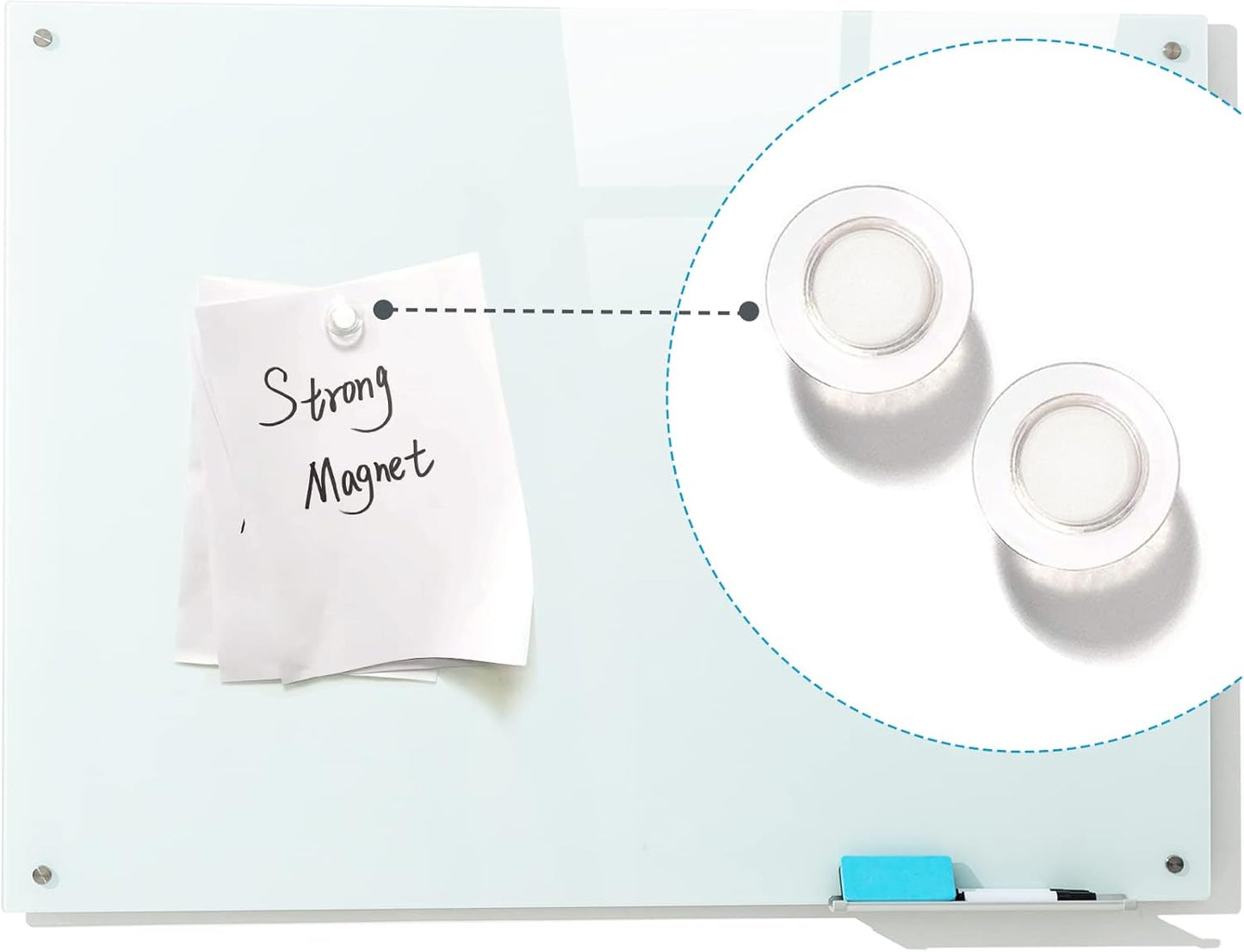 Magnetic Glass Whiteboard, 24"x36"Frameless Dry Erase Board White Board Surface Wall Mounted for Office, Classroom & Home
