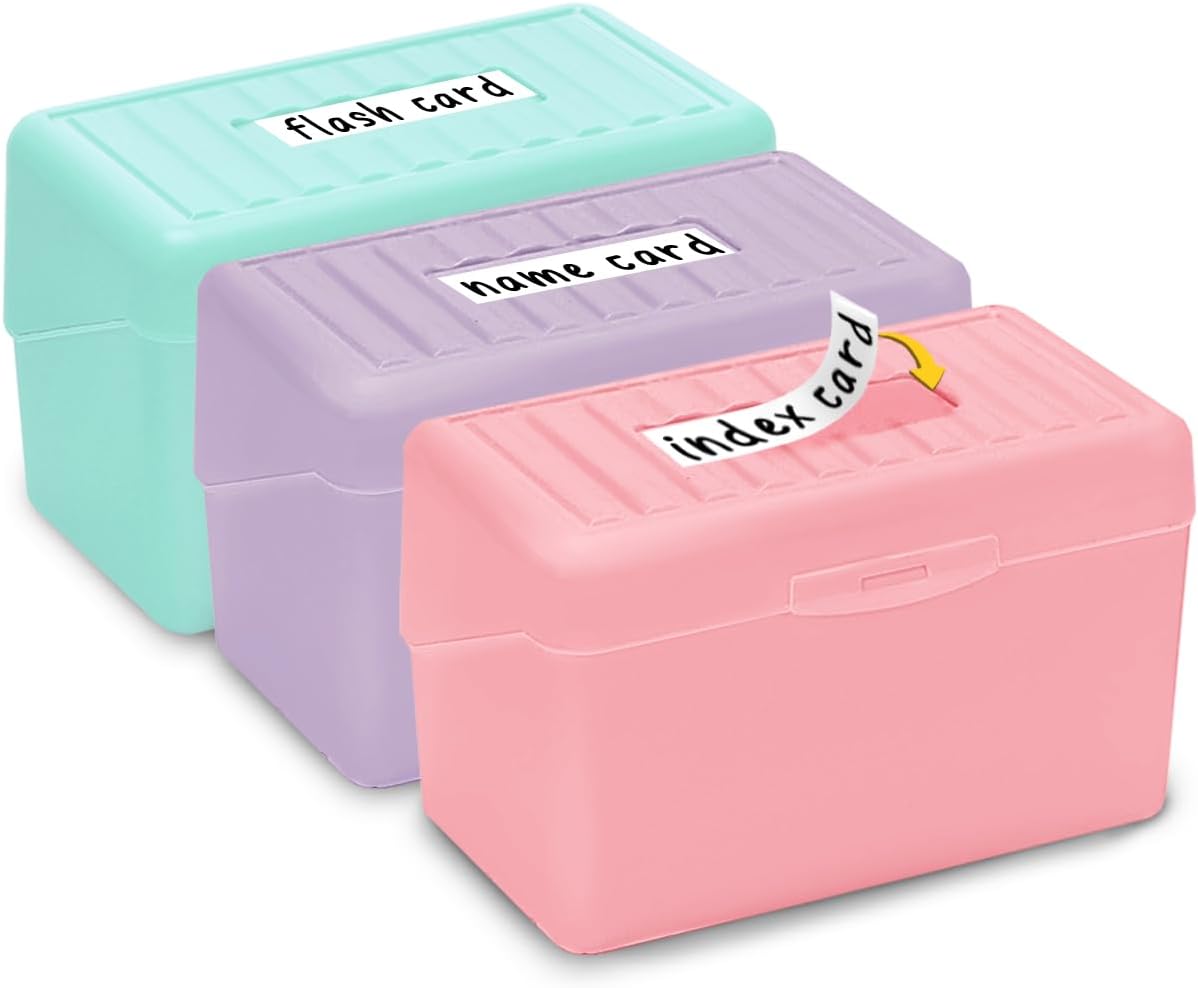 H4D Index Card Holder 3x5, Index Card Box Organizer Case, 3x5 Flash Note Card Holder, 3 Packs (Pastel Colors)