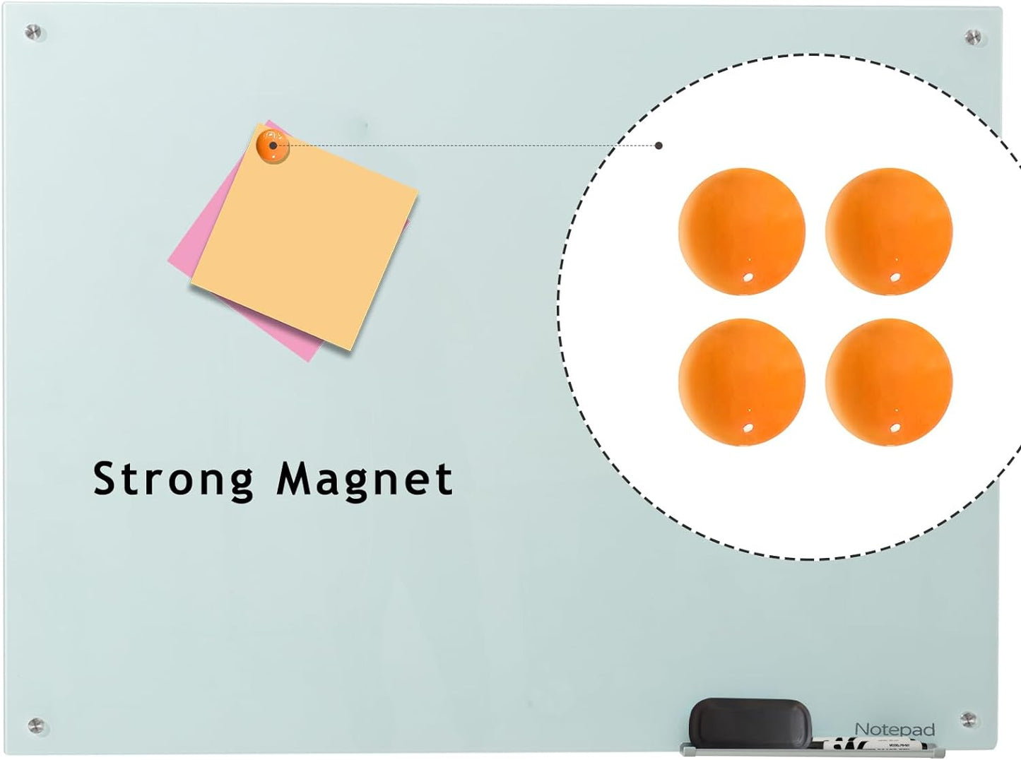 Glass Whiteboard 36 * 60Inches Magnetic Wall Mounted Glass Whiteboard, Large Frameless Glass White Board for Wall Office, Home & School