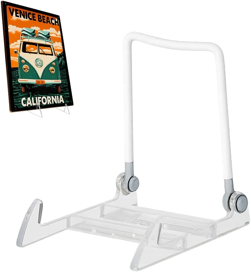 KINGDOM SOLUTIONS Made in USA 12-Pack Sturdy & Durable Adjustable White Acrylic Easels to Display Unnoticeably Plates, Art, Pictures & More - Unique on The Market