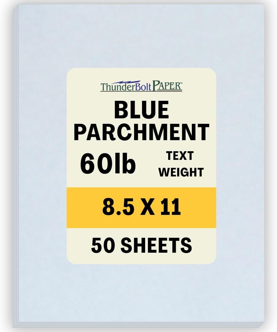 50 Light Blue Parchment Printable Writing Paper 60lb Text =24lb Copy Paper Sheets - 8.5x11 Inches Standard Letter & Flyer Size - 60 Pound is NOT Card Weight - Vintage Colored Looks Like Old Parchment