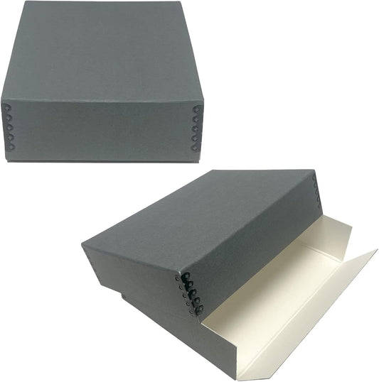Lineco Museum Archival Storage Box, 9.25x11.75x3 in. Drop Front Design. Acid-Free with Metal Edge. Organize Photos, Pictures, Prints, Documents, Crafts, DIY. Gray, 2 Pack