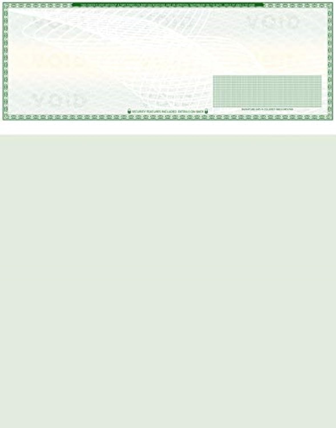50 Blank Check Stock - Check on Top Art Deco- Paper Weight # 70"High Security" Check Paper Green Art Deco