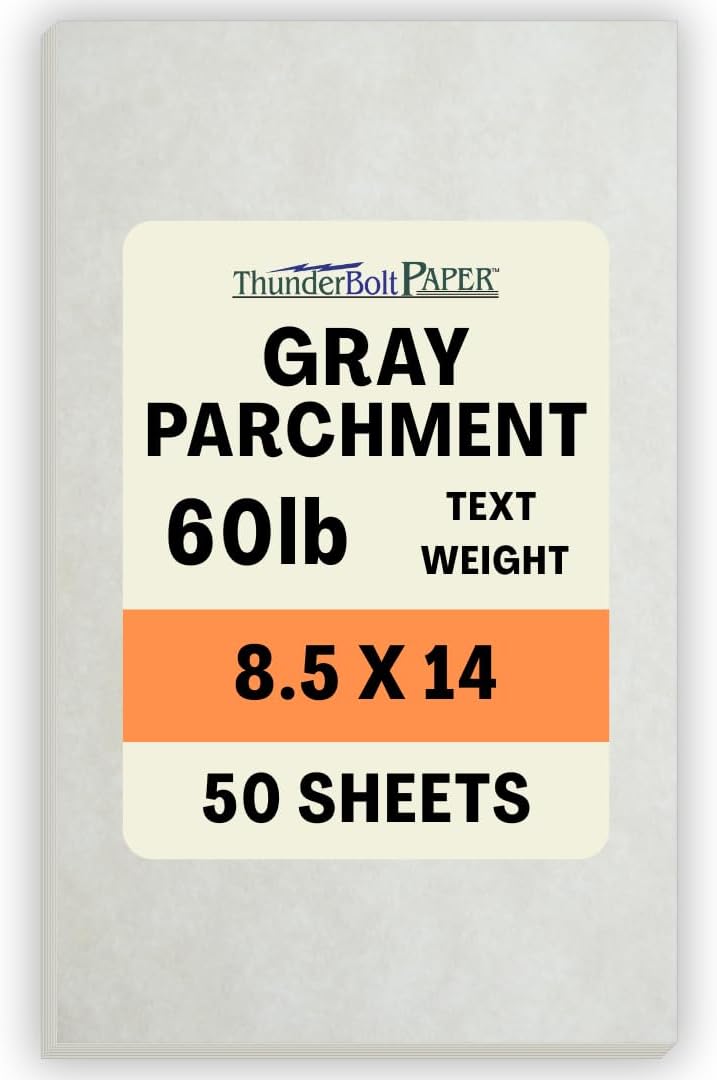 50 Light Gray Parchment 60# Text (=24# Bond) Paper Sheets - 8.5 X 14 Inches Standard Legal Size - 60 Pound is Not Card Weight - Vintage Colored Looks Like Old Parchment