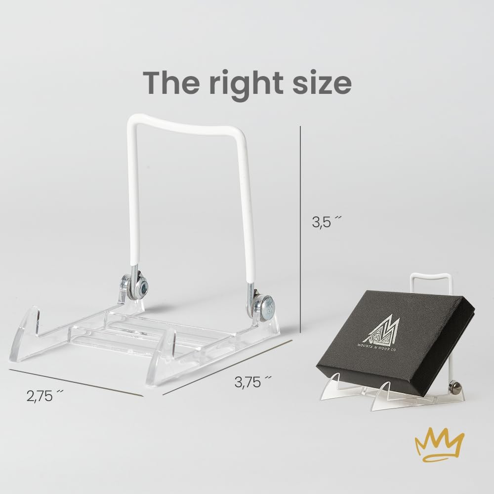 KINGDOM SOLUTIONS Made in USA 12-Pack Sturdy & Durable Adjustable White Acrylic Easels to Display Unnoticeably Plates, Art, Pictures & More - Unique on The Market