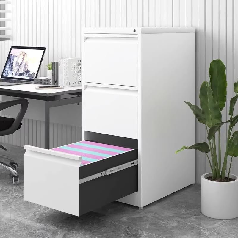 3 Drawer File Cabinet with Lock, Vertical File Cabinets for Home Office, Metal Filing Cabinets, Heavy Duty Steel Lockable Filing Storage Cabinet for Letter/Legal/A4/F4 Size Files, White