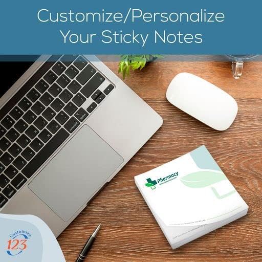 Personalized Sticky Notes with Text or Logo, 3"x3" Custom Office Pads, 25 Sheets Customized Memo Pads for Office, Home and School, Notepad Gifts Useful for Teacher and staff, Student Supplies, 500 Qty