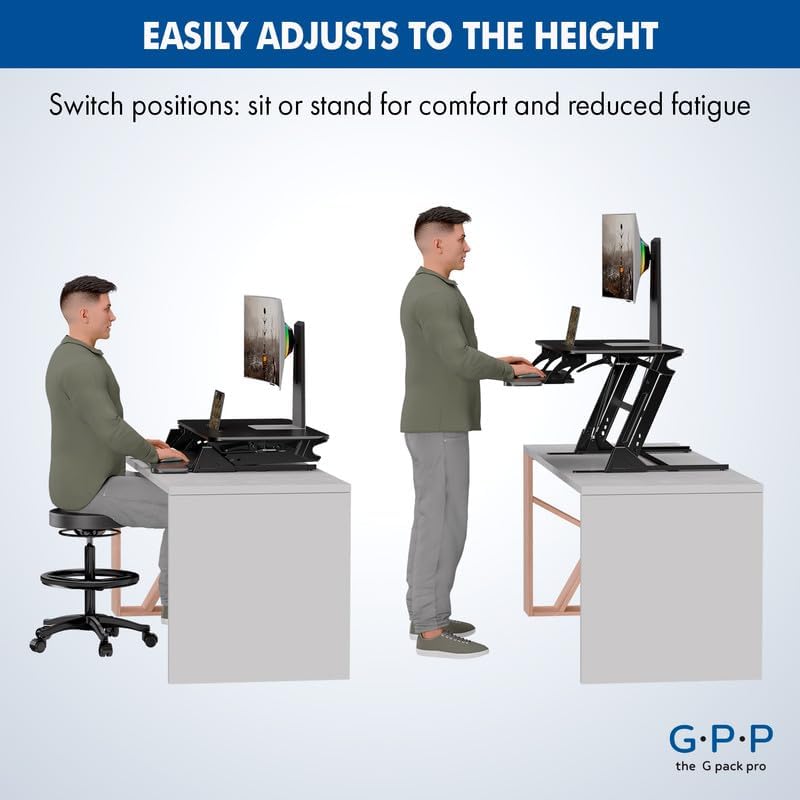 Standing Desk Converter – 36" Wide Stand Up Desk Riser – Quick Sit to Stand Tabletop Dual Monitor Workstation – Height Adjustable Up to 17.3" – Black