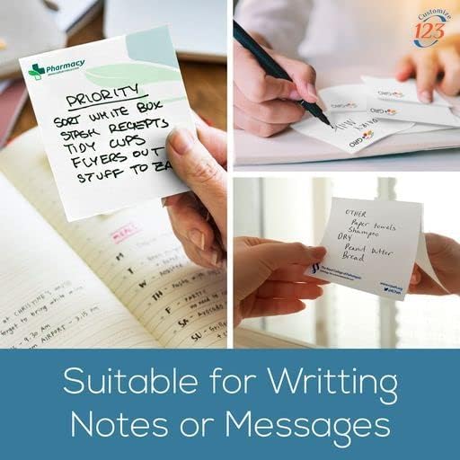 Personalized Sticky Notes with Text or Logo, 3"x3" Custom Office Pads, 25 Sheets Customized Memo Pads for Office, Home and School, Notepad Gifts Useful for Teacher and staff, Student Supplies, 500 Qty
