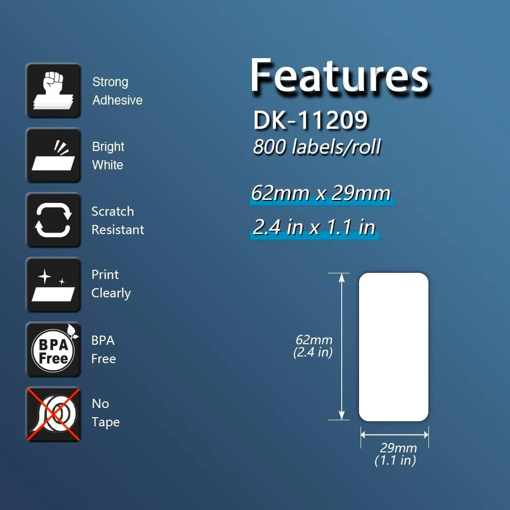 BETCKEY - Compatible Barcode Labels Replacement for Brother DK-1209 (2.4" x 1.1"), Use with Brother QL Label Printers [6 Rolls + 1 Reusable Cartridge]