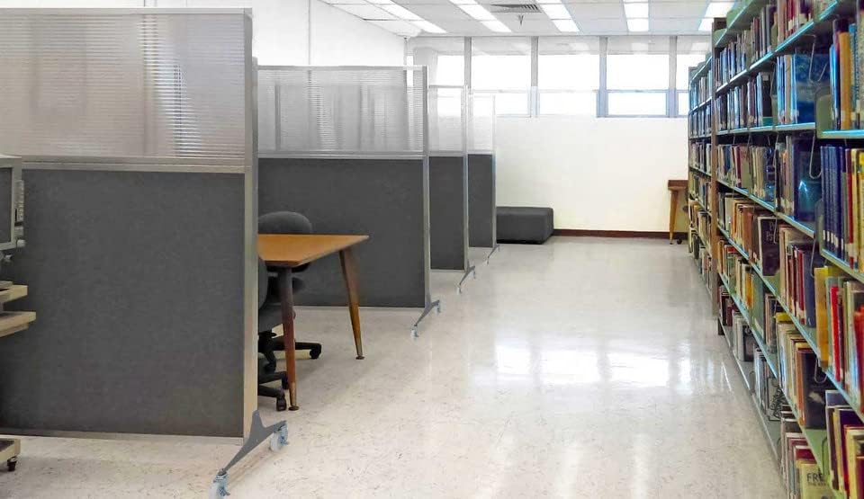 Versare Hush Screen Portable Room Divider with Wheels | Workstation Wall Divider | Freestanding Privacy Hush Panels | Clear Fluted Windows | Fabric Office Divider Screen | Great for Room Separation