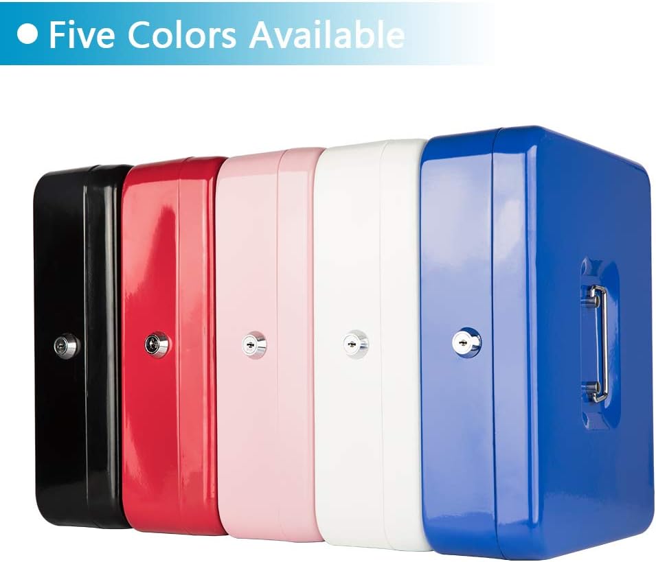 KYODOLED Locking Cash Box with Lock,Money Box with Cash Tray,Lock Safe Box with Key,Money Saving Organizer,11.81Lx 9.45Wx 3.54H Inches,Blue XL Large