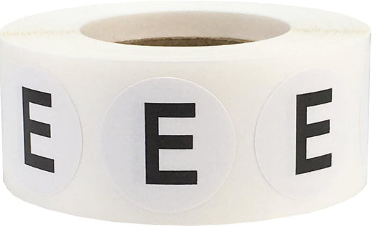Letter E Inventory Labels .75 Inch Round Circle Dots 500 Adhesive Stickers