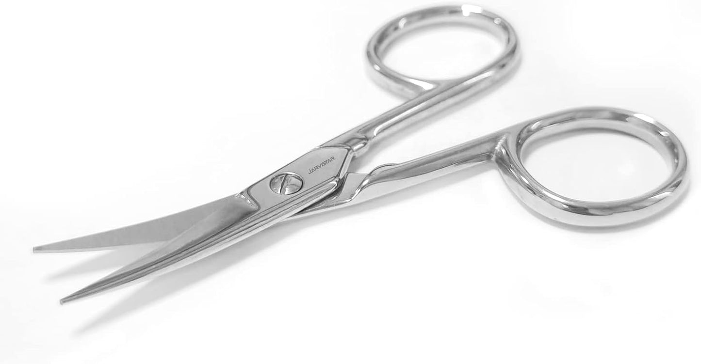 JARVISTAR Small Embroidery Curved Scissors, 4” Forged Stainless Steel Detail Craft Yarn Scissors, Pointed Tip Sharp Metal Precision Little Scissors for Fabric Sewing Needle Work, DIY craft