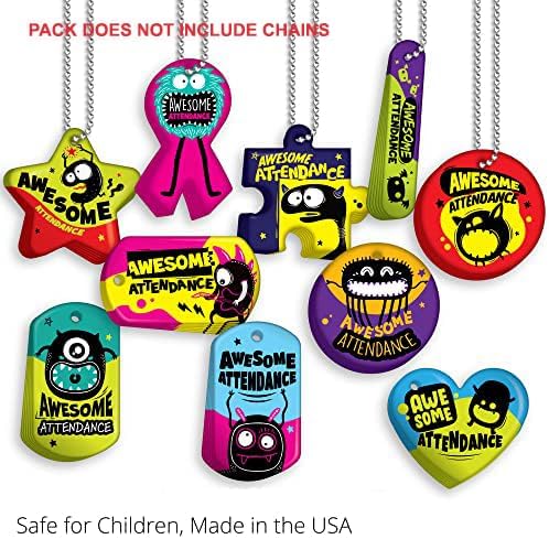 Brag Tags Fun Critters & Monsters Increase Student Attendance Incentives Value Pack: 100 Multicolor, Waterproof Teslin Brag Tags (10 Per Design)
