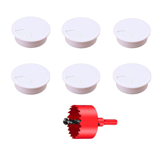 TuTuYa 6PCS Desk Grommet, Desk Cable Grommet 3-1/6inch (80mm) White Desk Cable Hole Covers with Hole Saw, Ideal Solution for Office and Home Table Cable (White, 3-1/6inch)