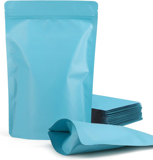 100 Pack Resealable Stand Up Bags,6.3" x 9.4" Smell Proof Pouch Sealable Foil Pouch Bags for Packaging (Blue)