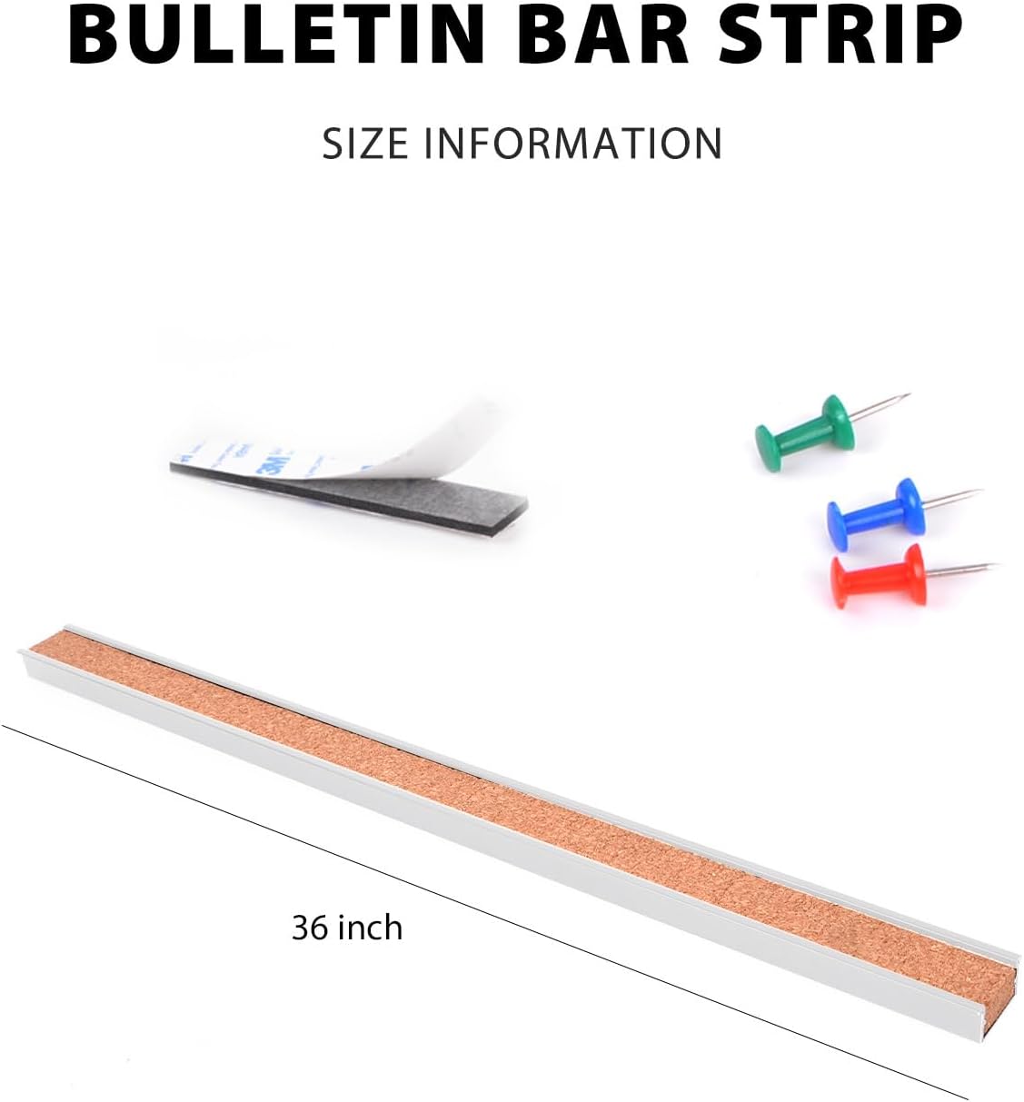 Corksidol Bulletin Bar Strip, Cork Board, Cork Strips, 36" x 1", Classroom, Office, Walls, Cubicle, Aluminum Frame,2 Pack, Silver