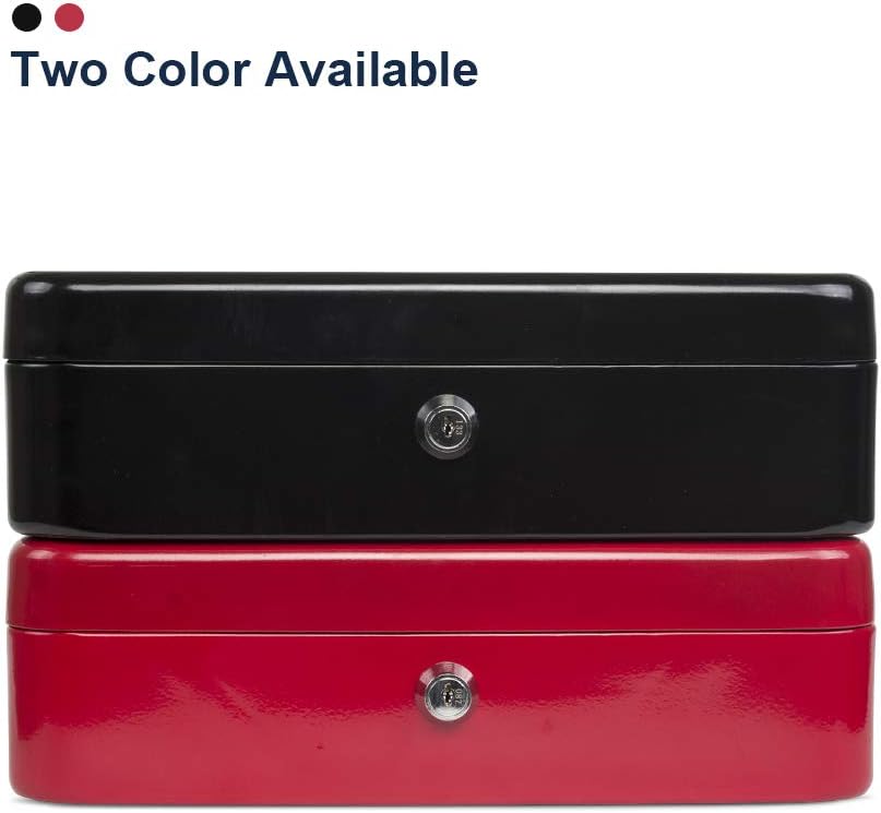 KYODOLED Locking Cash Box with Lock,Money Box with Cash Tray,Lock Safe Box with Key,Money Saving Organizer,11.81Lx 9.45Wx 3.54H Inches,Red XL Large