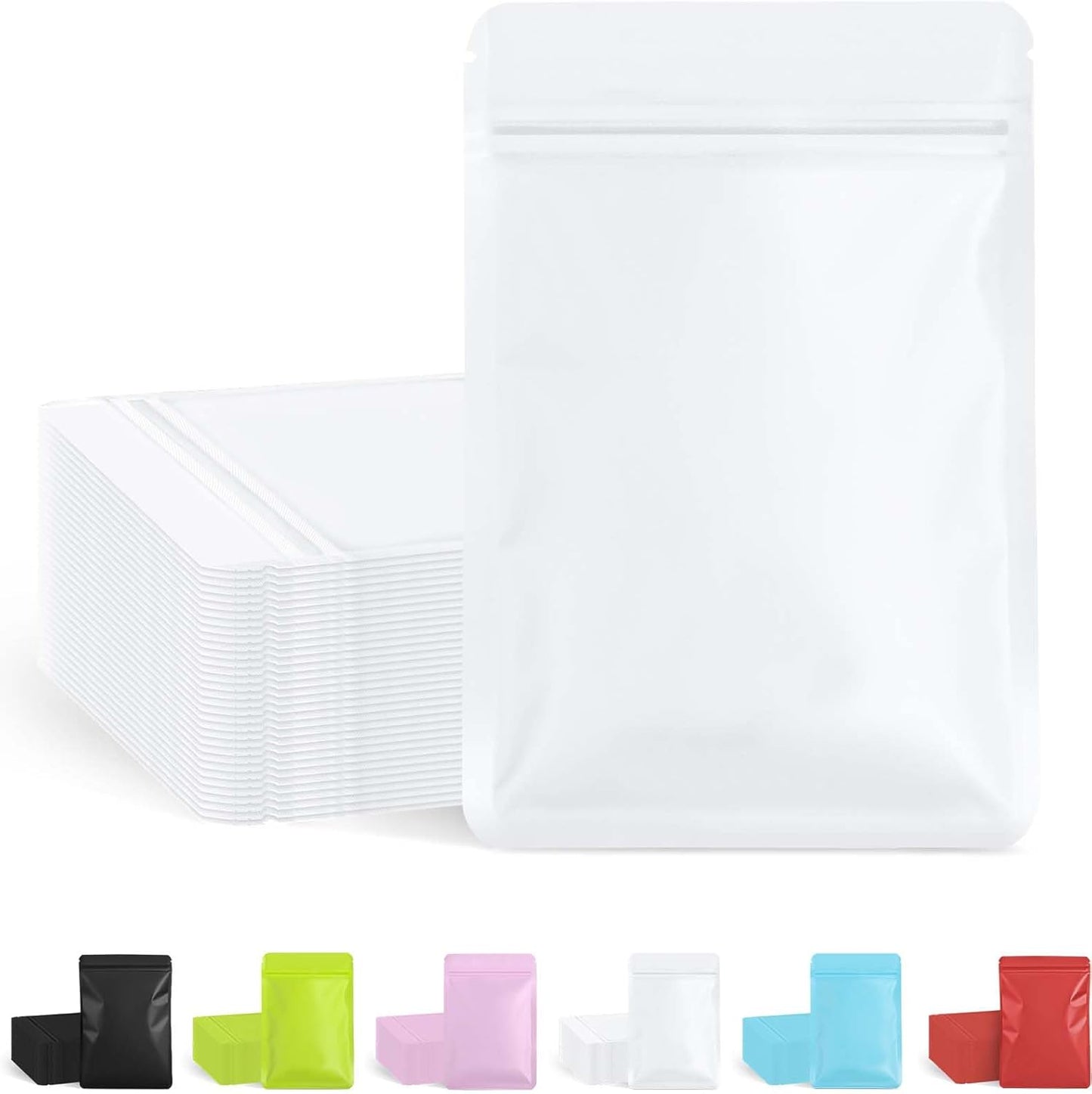 FireKylin 100 Pack Resealable Packaging Bags for Small Business Double-Sided Color Smell Proof Bags for Food Storage Flat Bags (White, 7.1" x 10.2")