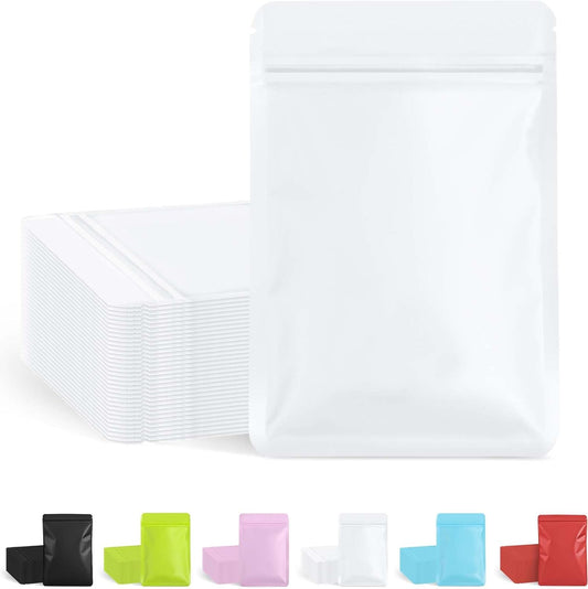FireKylin 100 Pack Resealable Packaging Bags for Small Business Double-Sided Color Smell Proof Bags for Food Storage Flat Bags (White, 4" x 6")