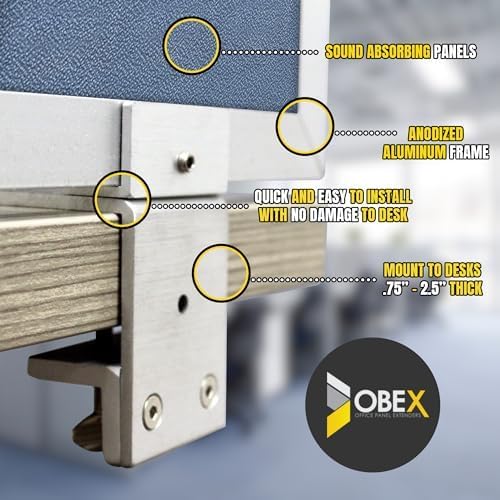 OBEX Acoustic Mounted Screen Privacy Panel Table Top Separator, Sound Blocking Desk Divider (Twilight, 18" X 30")