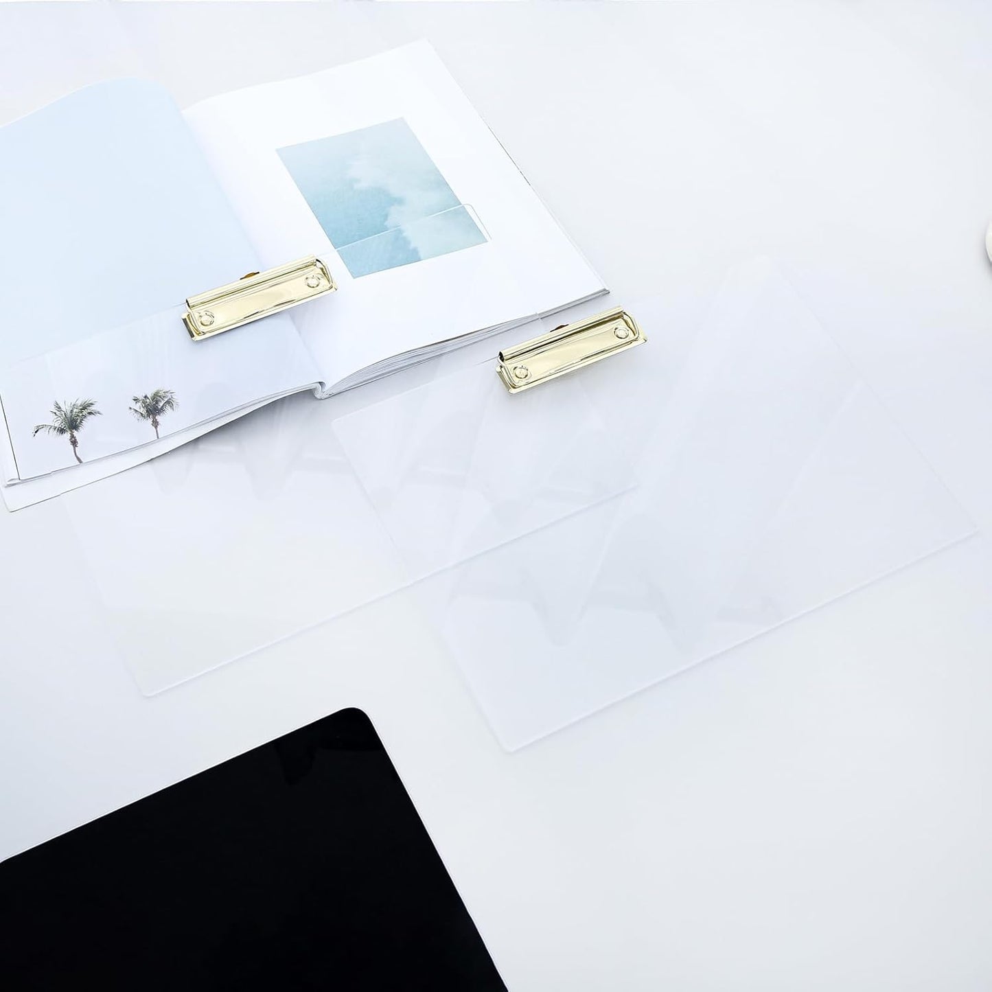 JIARI 4 Pack Clear Acrylic Office Clipboard A4 Letter Size 9.06" x 12.6" (Gold Horizontal 4 Pack)