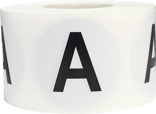 Letter A Inventory Labels 1.5 Inch Round Circle Dots 500 Adhesive Stickers