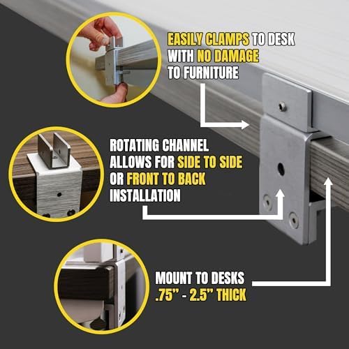 OBEX Polycarbonate Office Desk Mounted Privacy Screen Adjustable Table Top Panel Divider, Universal Aluminum Bracket-USA Made, 24" x 36", White