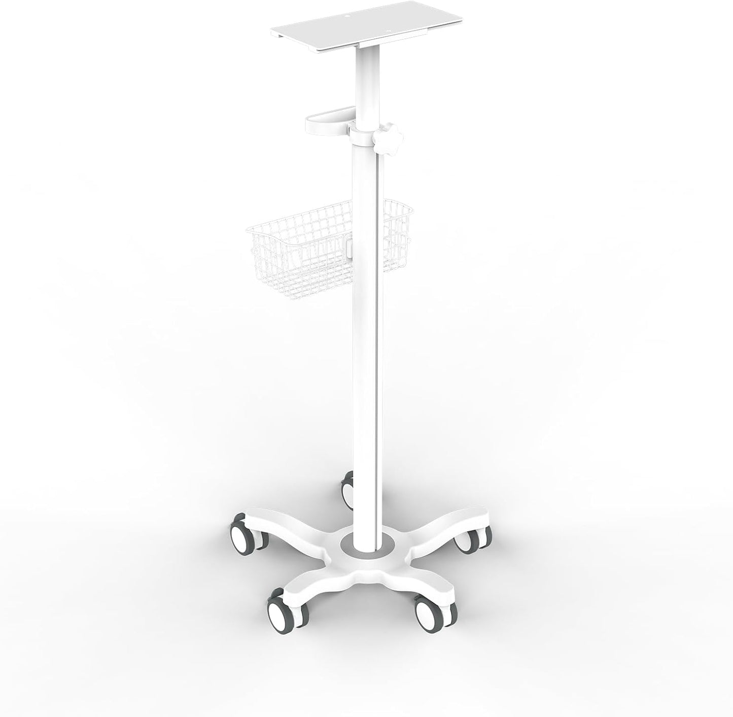 Mount Plus X3 Height Adjustable Aluminium Rolling Stand for Patient Monitor Medical Trolley Cart with Basket and and Locking Casters for Dental Office, Hospital, Clinic