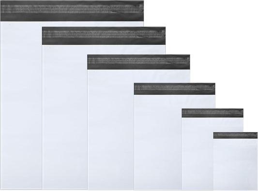 Outus 240 Pcs Poly Mailers Variety Pack Mailing Shipping Bags 6 Assorted Sizes Shipping Envelopes Self Adhesive Waterproof and Tear Proof Packaging Bags for Clothing Books Gift (White)