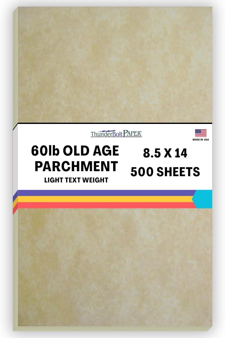 500 Old Age Parchment 60# Text (=24# Bond) Paper Sheets - 8.5" X 14" (8.5X14 Inches) Legal|Menu Size - 60 lb/Pound is Not Card Weight - Vintage Colored Old Parchment Semblance