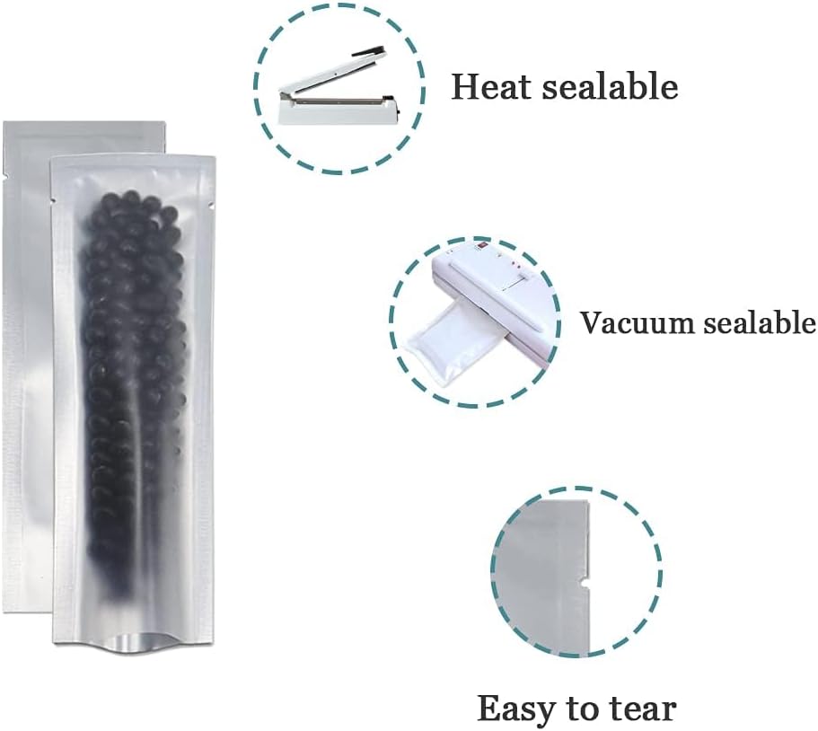 PABCK 1000 Pcs 2.56x8.66 inch (Inside Size 2.17x8.27 inch) Clear Front Vacuum Heat Sealable Pure Mylar Foil Bag for Travel Sampling Packaging Food Storage Aluminum Foil Candy Coffee Powder Package