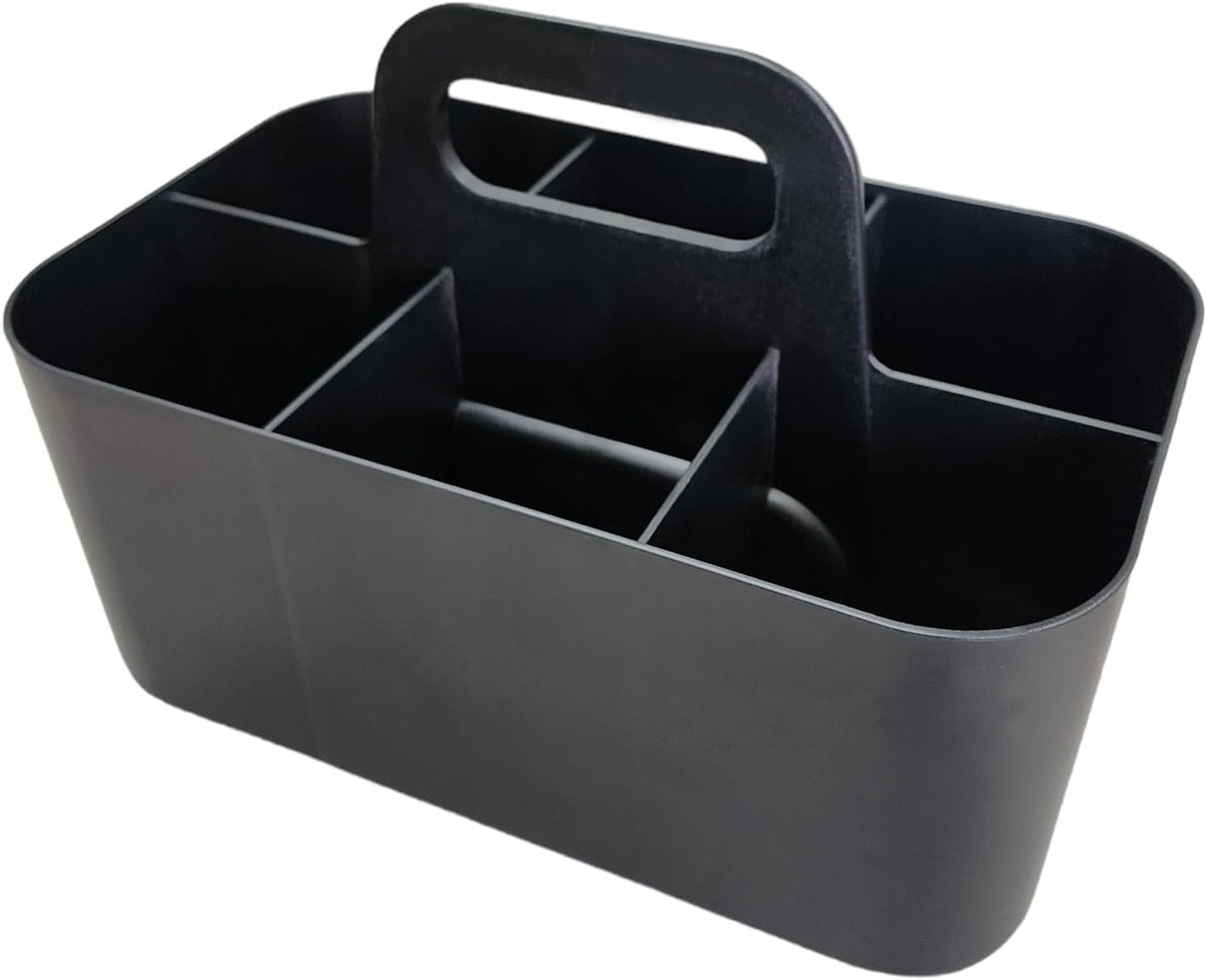 Small Stackable Plastic Caddy with Handle 6 Compartment | Desk, Makeup, Dorm Caddy, Classroom Art Organizers - 4 Pack, Made In USA (Black/Red/Blue/Hot Pink)